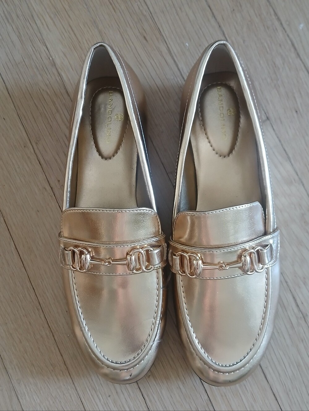 Bandolino Laly Metallic Gold Loafers Slip-On Almond Toe Polished Chain 8.5 Women - Picture 14 of 16